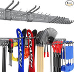 Garage Tool Organizer Wall Mount 64 inches with 13 Adjustable Heavy-Duty Hooks, Garage Organization, Garden Tool Storage Rack, Yard, and Shed, Holds Up to 520 lbs (Grey)