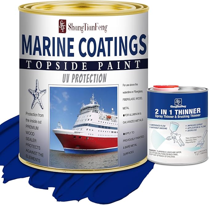 ShangTianFeng 207014 Marine Wood and Fiberglass Primer,32 Fl Oz Brilliant Navy Blue+10 Fl Oz diluent, Suitable for use on fiberglass, wood or metal surfaces above the waterline 1 Quarts
