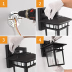 Outdoor Wall Lantern, Exterior Lighting Fixtures Wall Mount, 2 Pack Black Outdoor Sconce with Seeded Glass, Exterior Porch/Patio Lights for House Front Door Garage