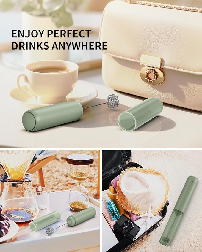 CIRCLE JOY Rechargeable Milk Frother Hanheld, Dual Ring Electric Coffee Frother, Portable Hand Frother Wand Drink Mixer for Matcha Lattes Cappuccino, Kitchen Gifts, Green
