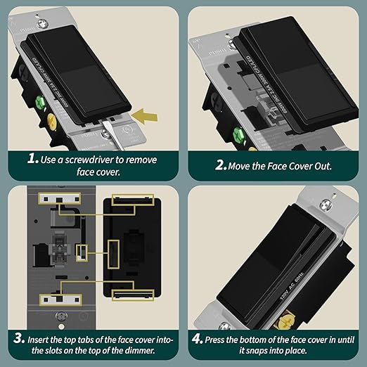 TOPGREENER Kalide Dimmer Light Switch, LED Dimmer Switch, Full Range Dimming, Single Pole/3-Way, 120VAC, 60Hz, 300W LED/CFL, Neutral Wire Not Required, Wall Plate Included, Black, 2 Pack