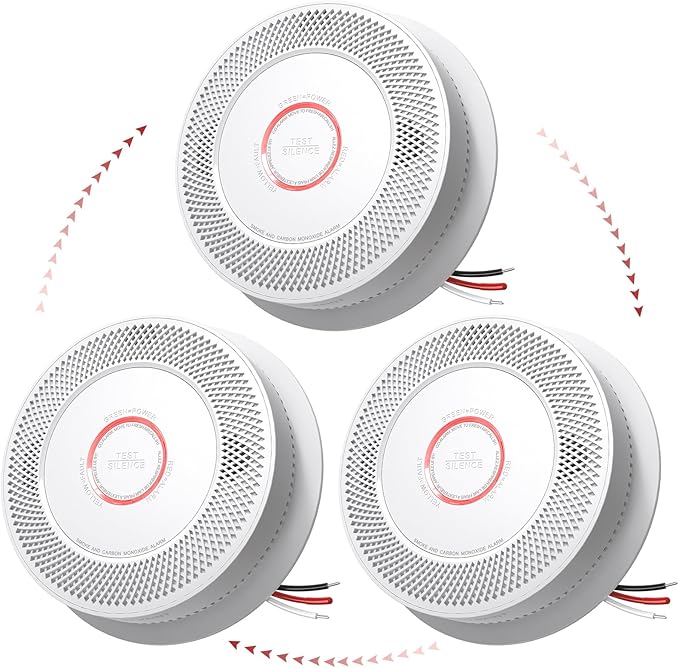 Hardwired Smoke and Carbon Monoxide Detector with Voice Alert,Wired Interconnected Smoke Alarm and Carbon Monoxide Detector Battery Backup,Fire Alarms and CO Detector for Home, 3-Pack