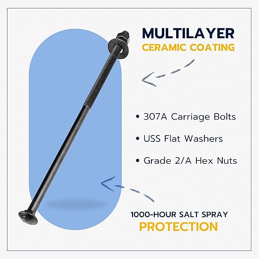 1/2 in. x 14 in. Black Carriage Bolt Kit Includes 12 Bolts, 12 Washers, and 12 Nuts, Ceramic Black Ruspert Coated for Exterior Use - 2X Rust Resistance of Galvanized by Makers Bolt