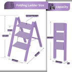3 Step Lightweight Folding Ladder for Home, 330lbs Aluminum Step Ladder Anti-Slip for Kitchen, Step Stool Foldable Adults for Closet, 330lbs - Purple