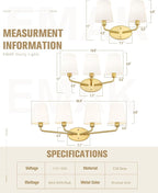 Emak 29 Inch Bathroom Lighting Fixtures Over Mirror, 4-Light Bathroom Vanity Light Wall Sconce with Flared White Fabric Shade, Brushed Gold Vanity Lights for Bathroom, Mirror, VL132-BGD-WF-4