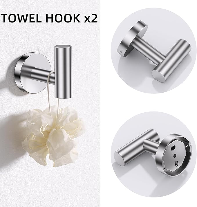 TURS Brushed 5 Piece Bathroom Hardware Set, SUS304 Stainless Steel Bath Towel Bar Set, Bathroom Towel Rack Set Wall Mounted