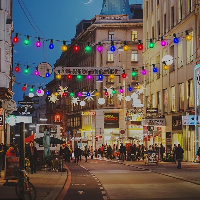 25 Pack G40 Multicolor Clear LED Light Bulbs, G40 Globe Christmas Replacement Bulbs for Outdoor Patio String Lights, 0.6W ShatterProof Energy Saving Light Bulbs, E12/C7 Candelabra Base