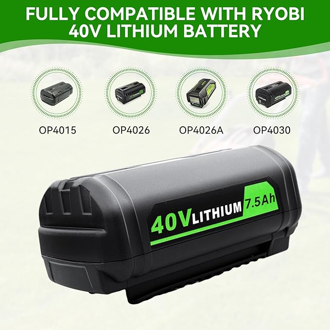 [Upgraded] 7500mAh Replacement for Ryobi 40V Battery and Charger Combo Lithium ion Compatible with Ryobi Batteries OP4026 OP40601 OP4050A OP4040 OP4030 OP4050 and OP401 Battery Charger