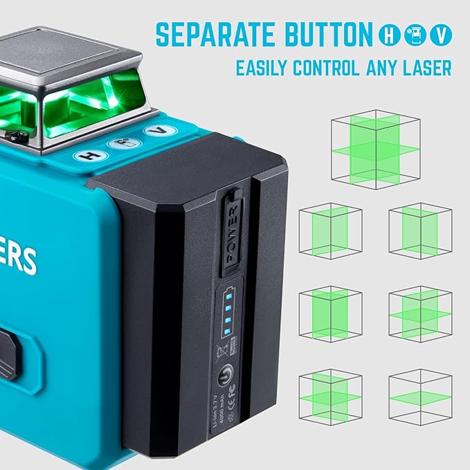 KEZERS Laser Level with Tripod,3 x 360 Self Leveling Laser Level, Green Line Laser 3D Laser Leveler Tool with 2 Rechargeable Batteries,Indoor,for Picture Hanging,Tile,Home Renovation