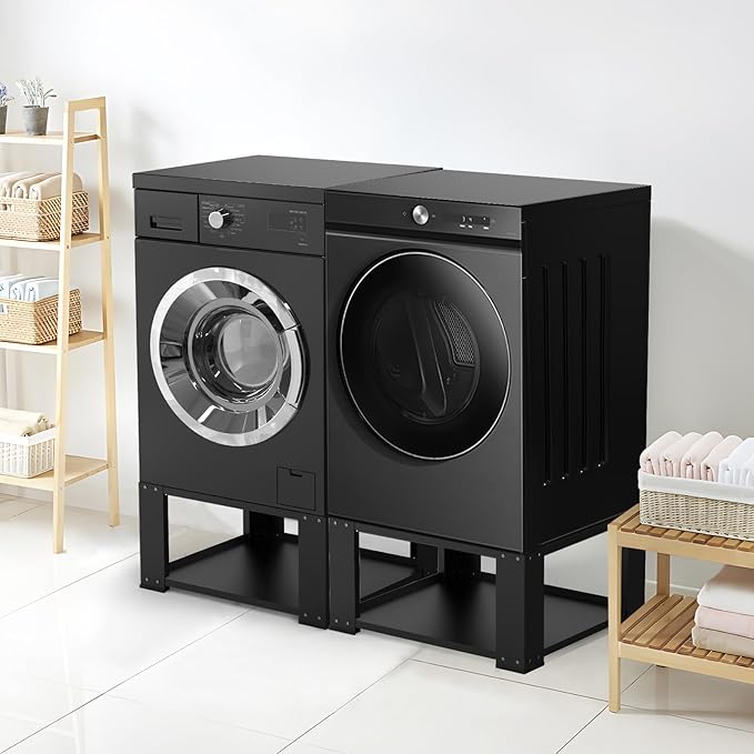 Washer and Dryer Pedestals Set of 2- Fit 27 and 28 Inch, Laundry Pedestal for Washer and Dryer , Alloy Steel Washing Machine Stand Raiser, Washer and Dryer Stand 15.75'' Height Black