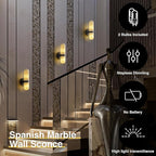 Alabaster Wall Sconces Set of Two, 13in Black Alabaster Sconce, Modern Spanish Natural Marble Sconces Lights, Sconces for Bathroom Vanity Bedroom Living Room Staircases Hallway