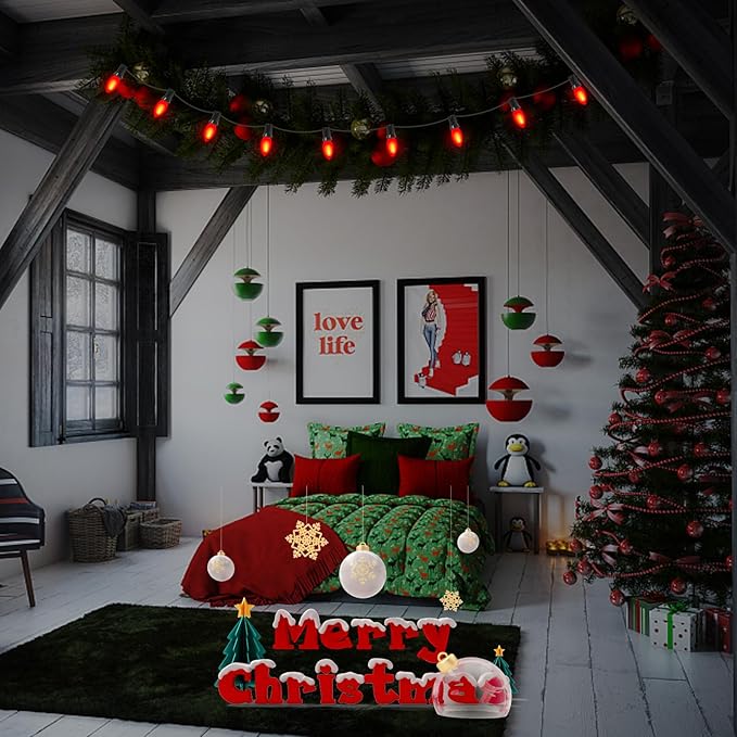 25 Pack C9 Ceramics Red Christmas Light Bulb for Indoor/Outdoor Patio, Halloween Party String Lights, 7 Watt Red Night Light, C9/E17 Intermediate Base