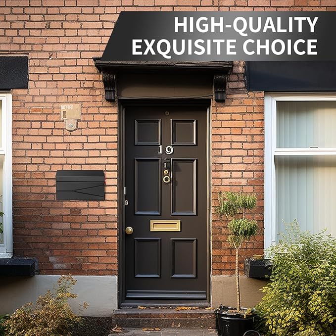 Wall Mount Mailbox, Large Capacity Mailbox for House, with Flag Kit, Galvanized Steel Rust-Proof Metal Post Drop Box, Mailboxes for Outside, 15.74"×9.84"×4.33", Black Modern Sleek Style