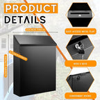 Tandefio 1 Pcs Wall Mount Mailbox with Red Mailbox Flag Reflective Sticker Keys Outdoor Steel Rustproof Lock Post Boxes Outdoor, 11.4 x 8.7 x 2.6 Inches, Black