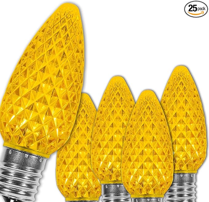 Wintergreen Lighting Box of 25 OptiCore C9 LED Gold Christmas Light Bulbs - Replacement LED Christmas Lights Heavy Duty Premium Outdoor Christmas Lights, E17 Base (Gold Faceted)
