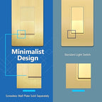 LIDER Brushed Gold Minimalist Design Decorator Switch, Frameless Paddle Wall Light Switch, On/Off Rocker Switch, Single Pole, Residential Grade, UL Listed, 3 Wire, 15A 120-277VAC