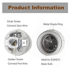 E26 Socket,Ceramic Medium Base Screw Socket E26 E27 Threaded Glazed Porcelain Lampholder (with Aluminum Shade Ring)