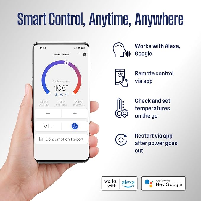 Westinghouse 27kW 240V Electric Tankless Water Heater, Instant Hot Water Heater, On Demand Hot Water, Smart WiFi Control, Compatible with Alexa & Google Home, (APOLO-27kw)