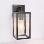 Outdoor Wall Light Fixture, Black Exterior Lantern with Clear Tempered Glass for Front Porch, Gold Trim Design, 2-Pack, E26 Base, Lanterns for Lighting, Lights for Wall mounting