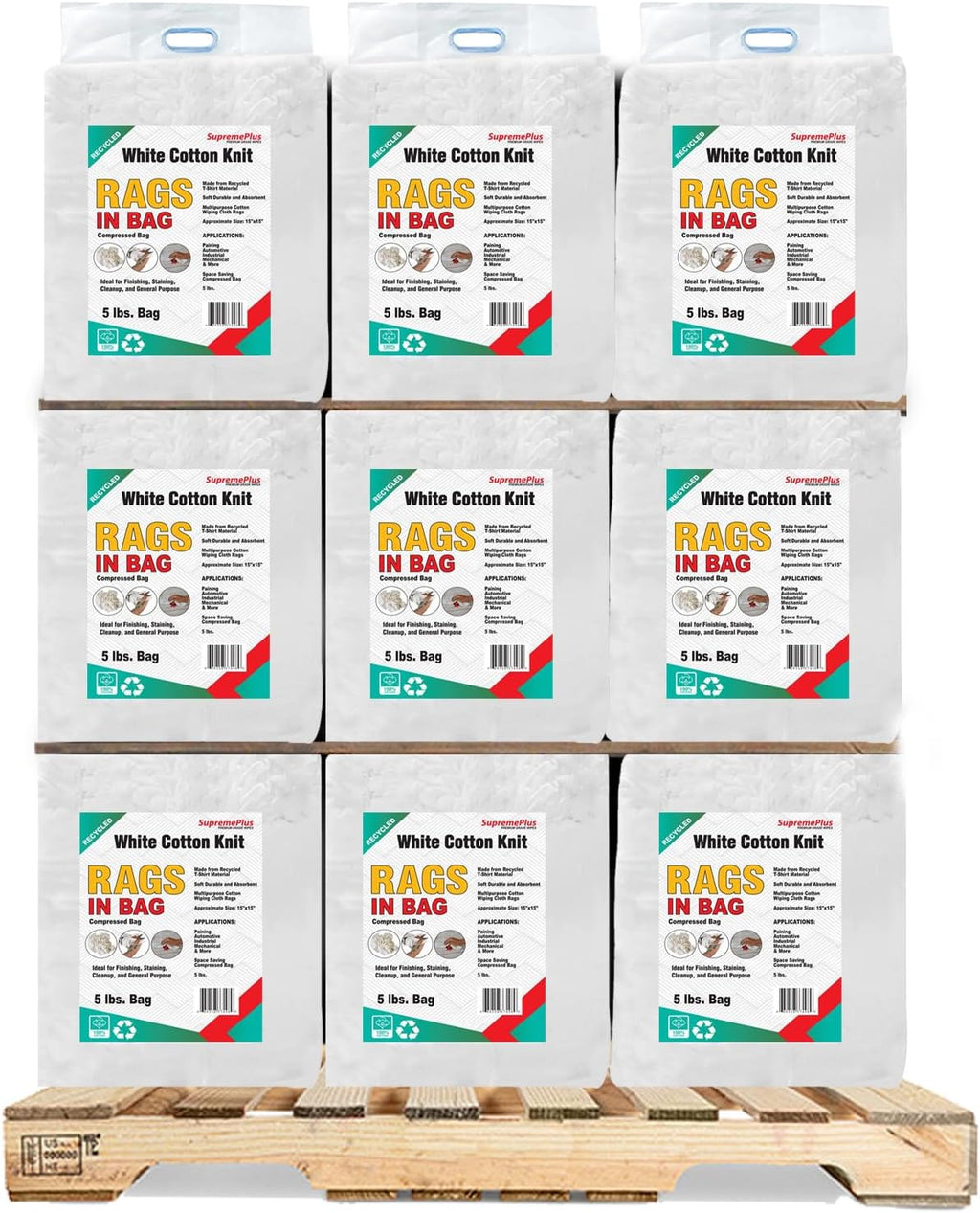 Recycled White T-Shirt Rags (600 lbs. Pallet 24x25 lbs. Bags) - Shop Reusable, Washable, & Absorbent All Purpose, for Painting, Staining, Polishing, Dusting, & General Cleaning