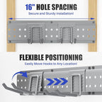 Garage Tool Organizer Wall Mount 48 inches with 10 Adjustable Heavy-Duty Hooks, Garage Organization, Garden Tool Storage Rack, Yard, and Shed, Holds Up to 400 lbs (Grey)