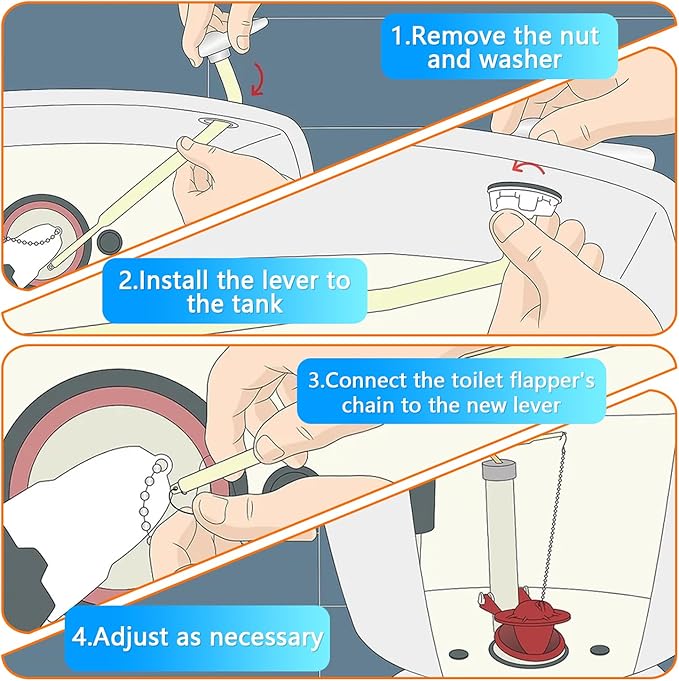 Boltigen Universal Toilet Flush Handle, Front Mount Lever, Fit Most Tanks, Zinc Alloy Black with Gasket and Flapper Chain