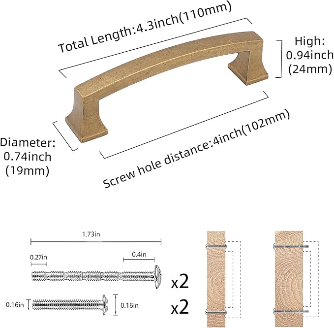 COTYKILEY 10 Pack 4 Inch(102mm) Antique Brass Kitchen Cabinet Handles Cabinet Pulls Vintage Drawer Pulls Aged Gold Bronze Kitchen Cabinet Hardware