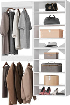 Modular Closet System, 55" Wide Closet Organizer System with Towers and Hanging, Wood Closet Tower Storage for Walk In Closets, Wall Mounted Wardrobe Organizer Kit System, Bedroom, White