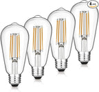 Vintage LED Edison Bulbs, 6W, Equivalent 60W, Dimmable, High Brightness Warm White 2700K, ST58 Antique LED Filament Bulbs with 90+ CRI, E26 Standard Base Light Bulbs, Clear Glass, Pack of 4