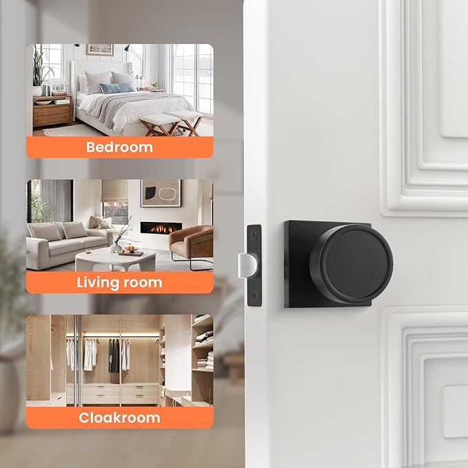 Haidms Black Interior Door Knob, Zinc-Alloy Heavy Duty Round Matte Black Privacy Door Knob Interior for Bedroom Modern Bathroom Door Lock Bulk(1 Pack)