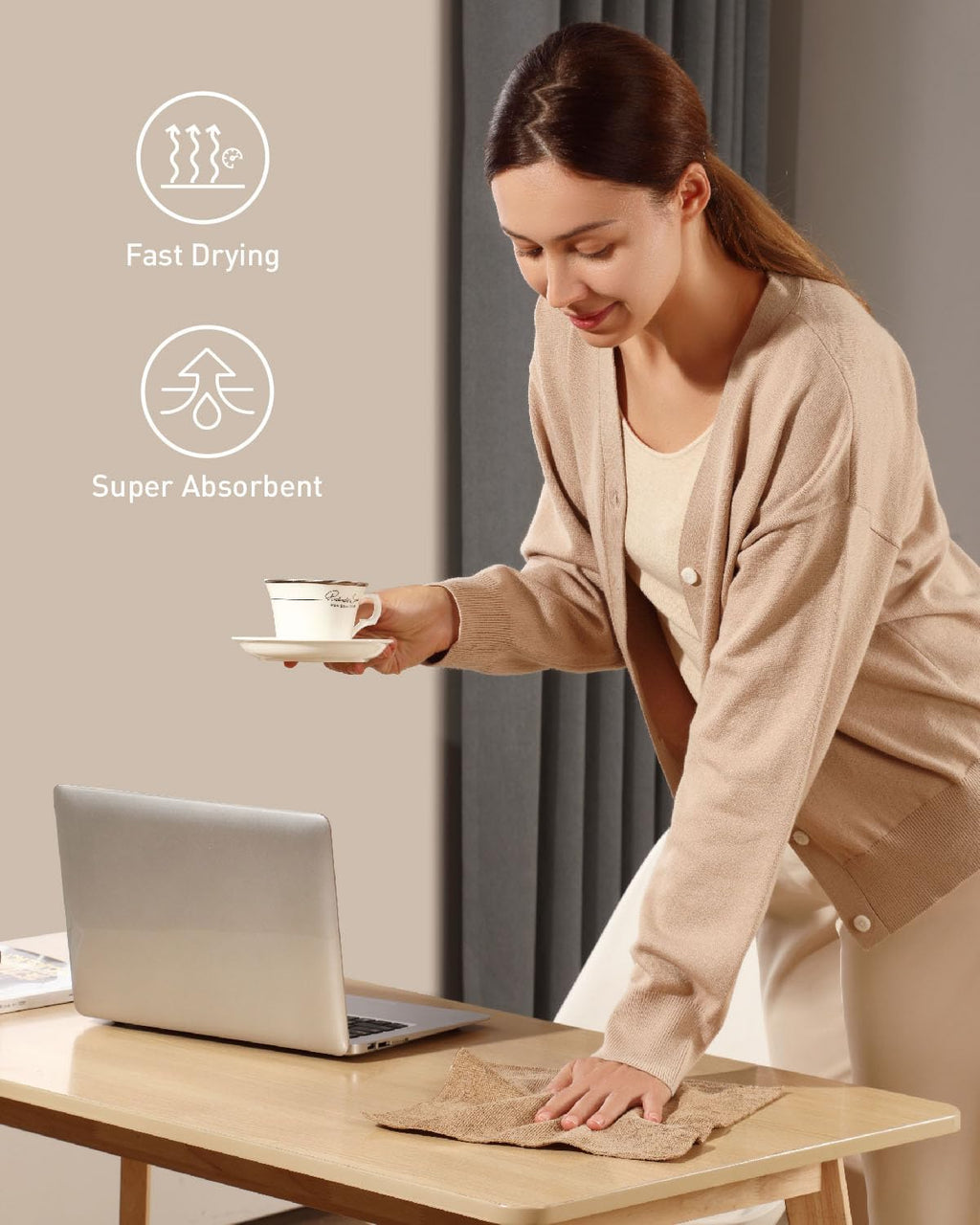 Fantasticlean Microfiber Cleaning Cloth Roll -90 Pack, Tear Away Microfiber Towels, 12" x 12", Reusable, Washable, Scratch Free, Ultra Absorbent for Car, Home Supplies, Shop (Tan)