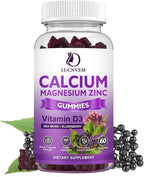 Sugar Free Calcium Magnesium Zinc Gummies with Elderberry and Sea Moss, Calcium Magnesium 2:1, Magnesium Glycinate, Potassium and Vitamin D3 for Bones, Muscles, Calm Mood & Sleep Support, 60 Gummies