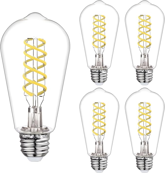 4 PCS ST58 (ST19) LED Edison Bulbs, Dimmable Vintage Antique LED Filament Light Bulbs, 6W Equivalent 60 Watt, Daylight 5000K, 600 Lumens, E26 Base, Clear Plastic