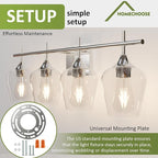 Vanity Bathroom Light, 4-Light Bathroom Light Fixtures Over Mirror, Silver Vanity Lights for Bathroom with Clear Glass, Modern Wall Lamp for Cabinet Hallway, Bedroom