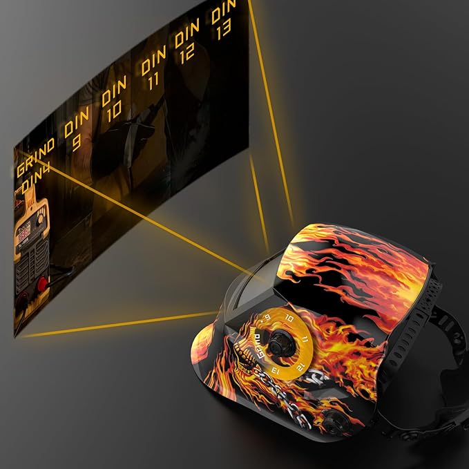 TOOLIOM Welding Helmet Auto Darkening Solar Powered with Adjustable Shade 4/9-13 for TIG MIG ARC Flaming Skull Design Welder Mask