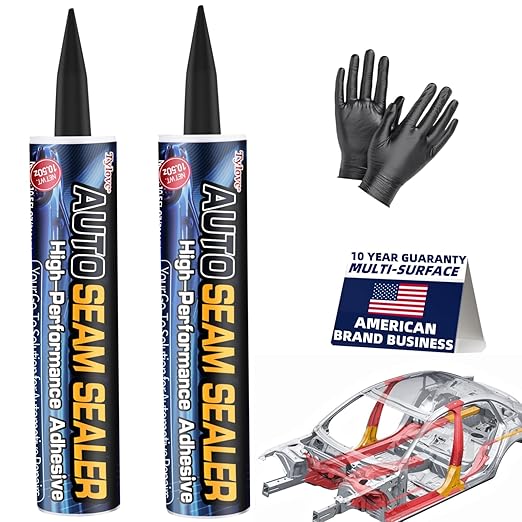 [Black] Seam Sealer Automotive-Professional Grade High Strength Waterproof Adhesive for Auto Body Repair, Rust & Leak Prevention-Quick Paintable Sealant for Metal, Plastic -10.5Oz (2Pack)