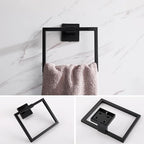 LANC Hand Towel Holder for Bathroom Wall Mount Matte Black Square Hand Towel Rings for Bathroom Hardware Accessories Kitchen Toilet SUS 304 Stainless Steel Shower Towel Hanger Racks, A8896MB