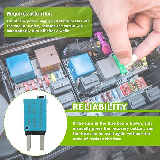 15A DC 12V-32V Manual Reset Circuit Breaker ATM Low Profile T1 Mini Blade Fuses Breakers for Car Trucks Marine Boat RV Solar and More,2 Pack