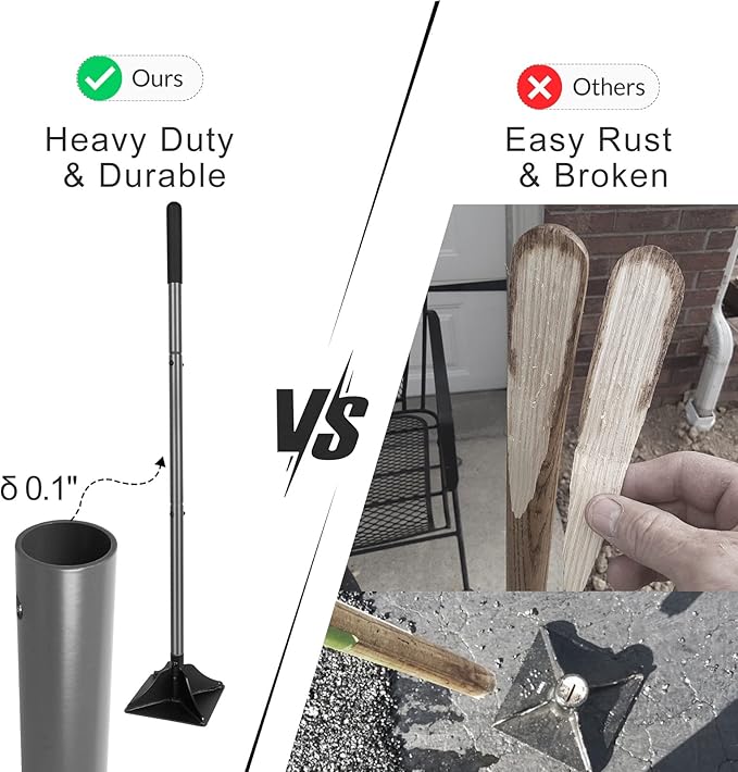 Walensee Steel Tamper with 48 inch Handle 8"x8" Garden Rubber Grip for Laborsaving All-Steel Heavy Duty Ideal Tool Leveling Ground Installing pavers and Repairing Blacktop