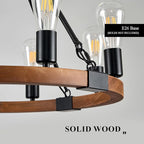 Farmhouse Wooden Wagon Wheel Chandelier 8 Lights 23.6'' Rustic Black Metal Light Fixtures Vintage Wood Round Chandelier for Living Dining Room Kitchen Entryway Foyer