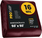 PROTARP Extra Heavy Duty 16 Mil Tarp Cover, Waterproof, UV Resistant, Rip and Tear Proof, Poly Tarpaulin with Reinforced Edges for Roof, Camping, Patio, Pool, Boat. (Maroon/Black 50′ X 50′)