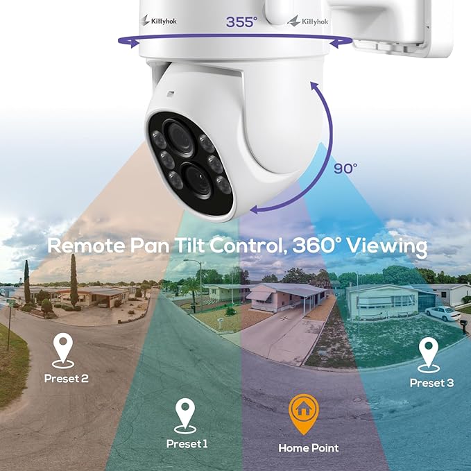 Kittyhok PTZ Wireless Security Camera System | 4pcs Dual Lens 2K Security Camera Wireless Outdoor with 10X Zoom, WiFi6 2.4G/5G, Auto Tracking, Human Detection, Spotlight | 10CH NVR with 500GB HDD