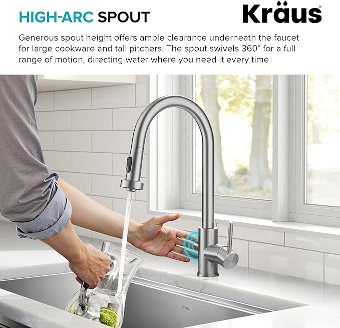 KRAUS Bolden Motion Sensor Single Handle Pull Down Touchless Kitchen Faucet in Spot-Free Stainless Steel, KSF-1616SFS