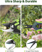 Garden Shears Set: 8.5" Bypass Pruning Shears & 6.5" Straight Trimming Scissors, Ultra-Sharp Garden Scissors with Stainless Steel Blades, Safety Lock, Gardening Gifts for Women Men, 2 Pack
