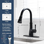 WEWE Vintage Kitchen Faucet with Pull Down Sprayer, Stainless Steel 1 or 3 Hole High Arc Single Handle Antique Sink Faucet for Classic Modern Ktichen, Matte Black