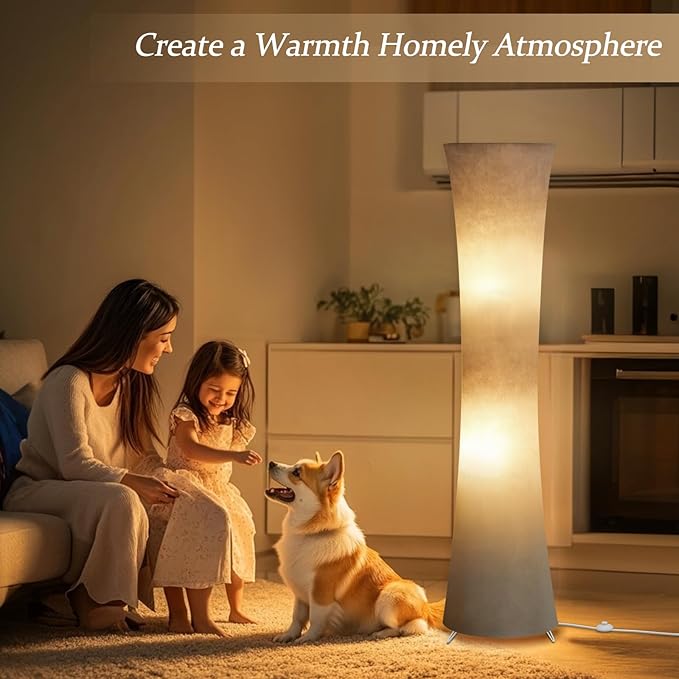 GyroVu 46" Modern Floor Lamps for Living Room, LED Column Standing Floor Lamp with 3 Color Temperature Adjustable & Gray Fabric Lampshade for Corner, Bedroom, Office & Kid's Room - Bulbs Included