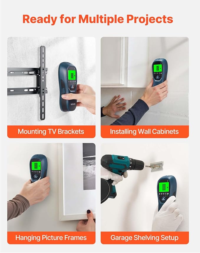 VEVOR Stud Finder Wall Scanner, 5 in 1, Electronic Wall Stud Detector with Smart Sensor, High-Definition LCD Display and Audio Alarm, for the Center and Edge of Metal, AC Wire, Joists, Pipes, Blue