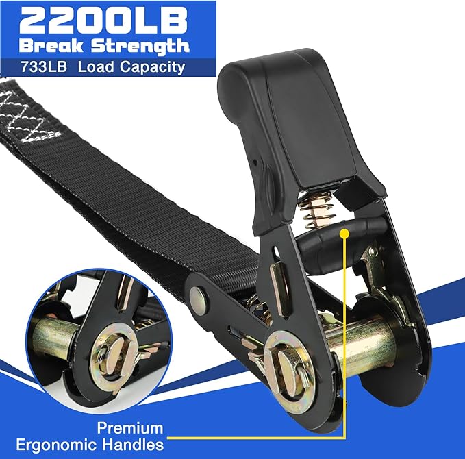 Ratchet Straps Heavy Duty Tie Down Strap Ratchet Tie Downs Ropes with Hooks 4 Pack-1" x 15 FT-2200 LB,Cargo/Truck Motorcycle Rope for Trucks Accessories-Black