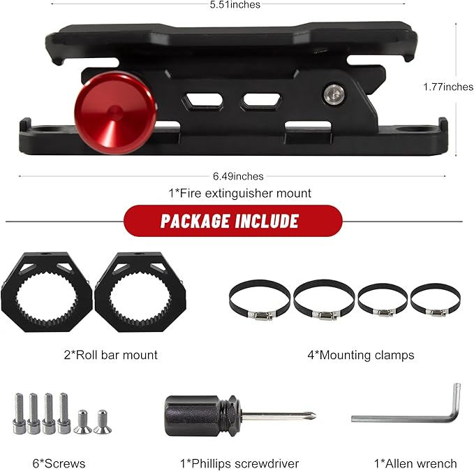UTV Fire Extinguisher with Mount Kit- Quick Release Roll Bar Fire Extinguisher Bracket Holder for Any Vehicle with 1.75"-2" Roll Bar, Compatible with Polaris RZR/Can Am X3/Jeep Wrangler