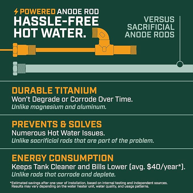Corro-Protec Powered Anode Rod for Bradford White Water Heater and Hot Water Outlet Installation, Eliminates Rotten Egg/Sulfur Smell within 24 hours and Stops Corrosion Inside Tank, 20-Year Warranty